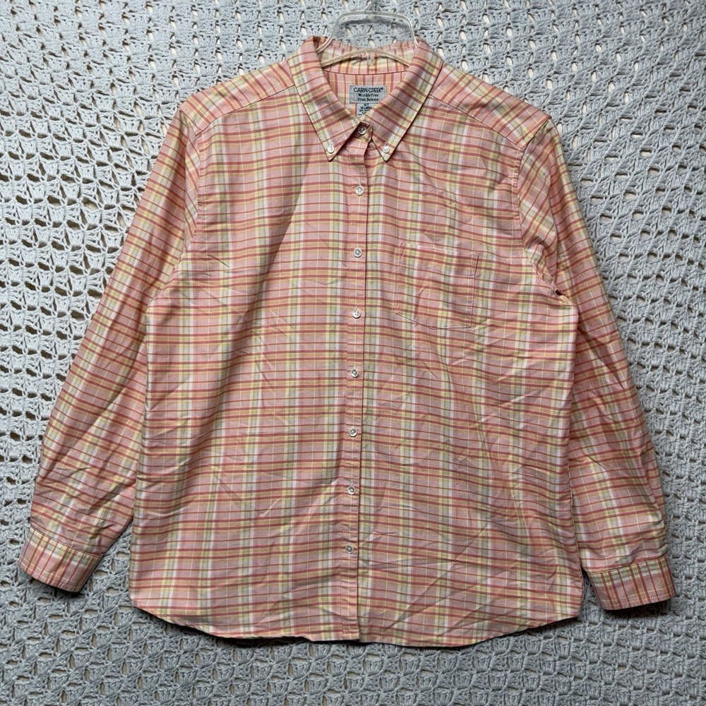 Cabin Creek Shirt Blouse Top Women 16 T Orange Check Button Down Long  Slv